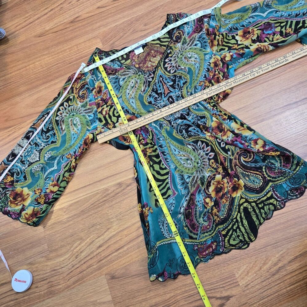 The Pyramid Collection Sheer Bell Sleeve Tunic Top Size M Fairy Grunge Witchy - Picture 10 of 11
